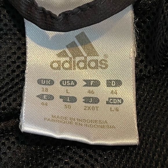 Adidas black with white Stripes lightweight full zipper wind Jacket. Size Large - Picture 2 of 6